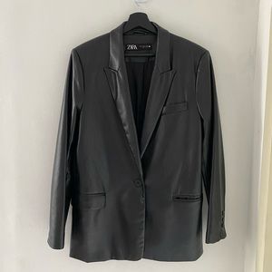 Zara Black Faux Leather Blazer M
